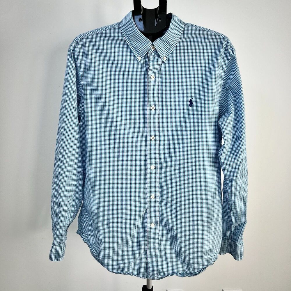 Polo Ralph Lauren Men’s Multi Blue Gingham Plaid Slim Fit Button Shirt XL EUC